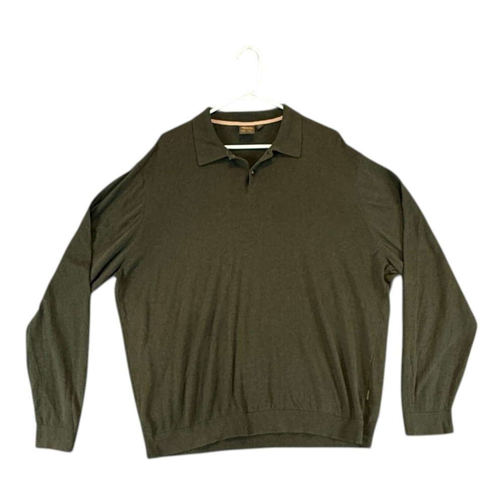 Musto Mens 3XL Olive Green Merino Wool Mix Long Sleeve Polo Sweater Quiet Luxury